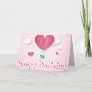 Carte Ballon de coeur rose romantique Joyeux anniversair