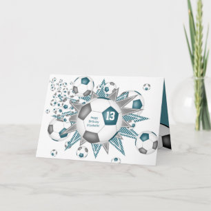 Carte ballon de football exploser filles gris turquoise 
