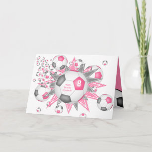 Carte ballon de soccer souffle filles rose gris annivers