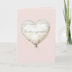 Carte Ballon en faux lace rose blush blanc amour éternel