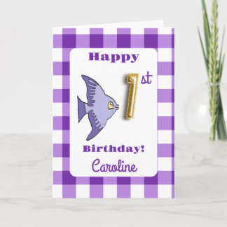 Carte Ballon en forme de poisson en gingham or métallisé