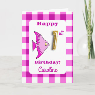 Carte Ballon en forme de poisson rose à motif gingham et