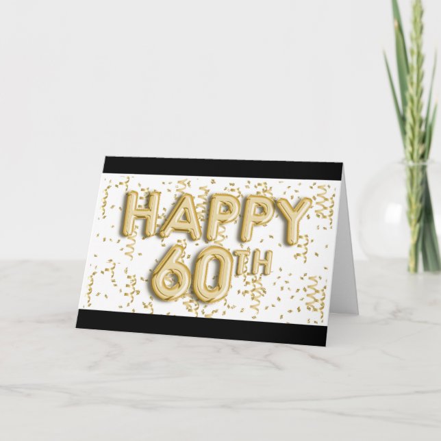 Carte Ballons à huile noire et or Joyeux 60e anniversair (Devant)