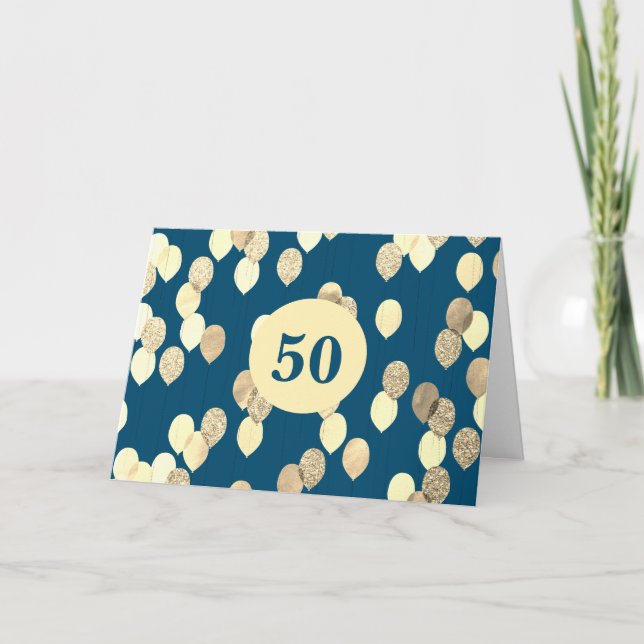 Carte Ballons bleu et or 50e anniversaire (Devant)