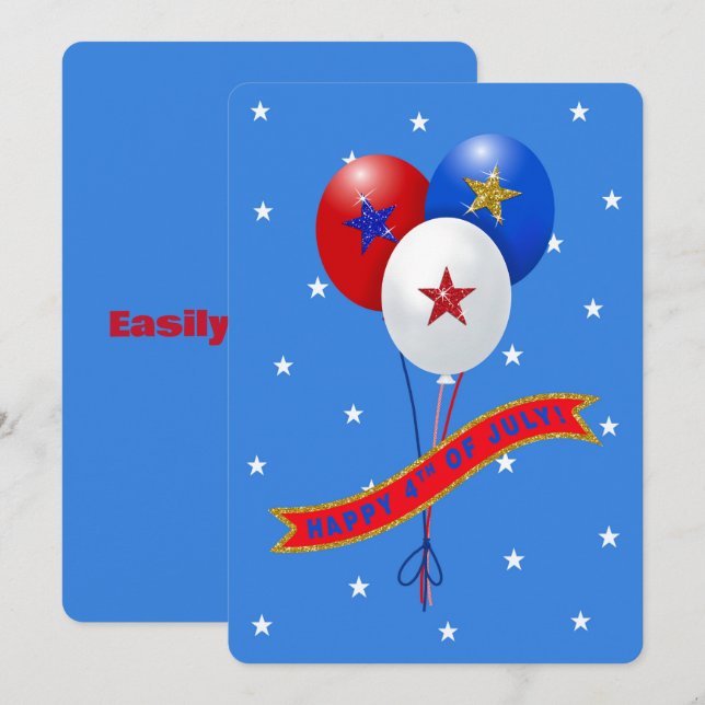 Carte Ballons Bleus Bleus Rouge Heureux 4 juillet! (Devant / Derrière)