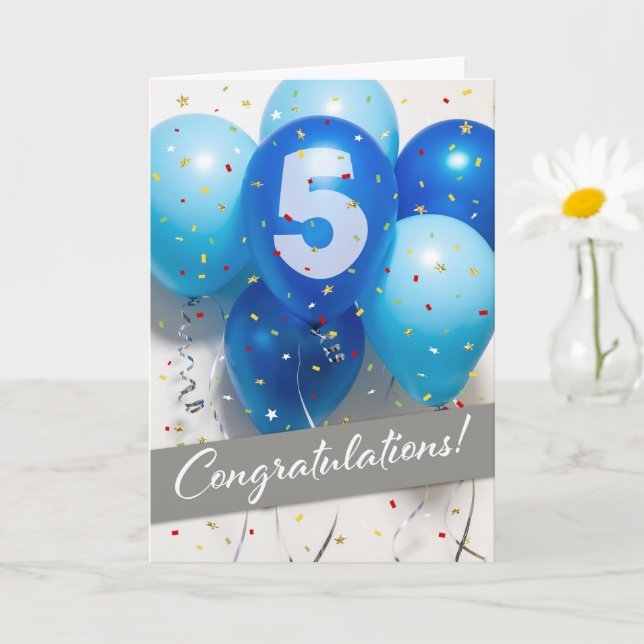 Carte Ballons bleus de 5e anniversaire de l'employ (Petite plante)