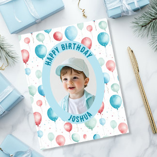 Carte Ballons Bleus Photo Anniversaire