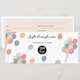 Carte Ballons Blog Entreprise Billet cadeau de certifica