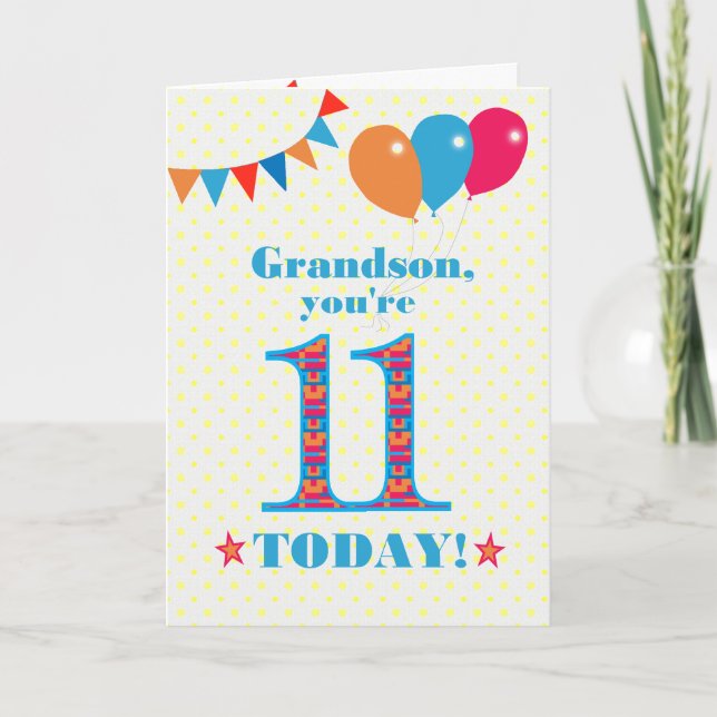 Carte Ballons Bunting 11e Anniversaire Grandson (Devant)