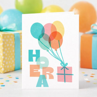 Carte Ballons Cadeau Minimaliste Hourra Anniversaire