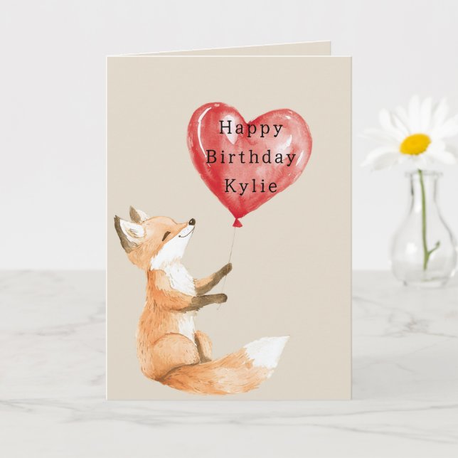 Carte Ballons Coeur Fox Anniversaire (Petite plante)