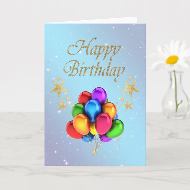 Carte Ballons colorés Gold Stars Joyeux anniversaire (Petite plante)
