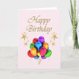Carte Ballons colorés Gold Stars Joyeux anniversaire