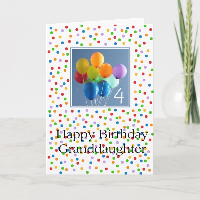 Carte Ballons colorés pour la petite-fille de 4 ans (Devant)