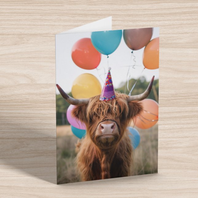 Carte Ballons d'anniversaire de la vache de Highland (Créateur téléchargé)
