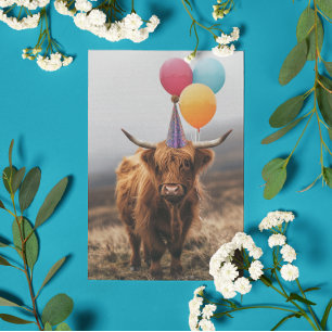 Carte Ballons d'anniversaire de la vache de Highland