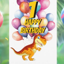 Carte Ballons d'anniversaire Dinosaur T Rex Gold 1