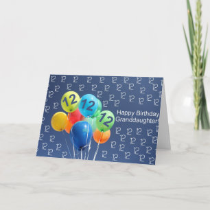 Carte Ballons de 12e anniversaire de petite-fille