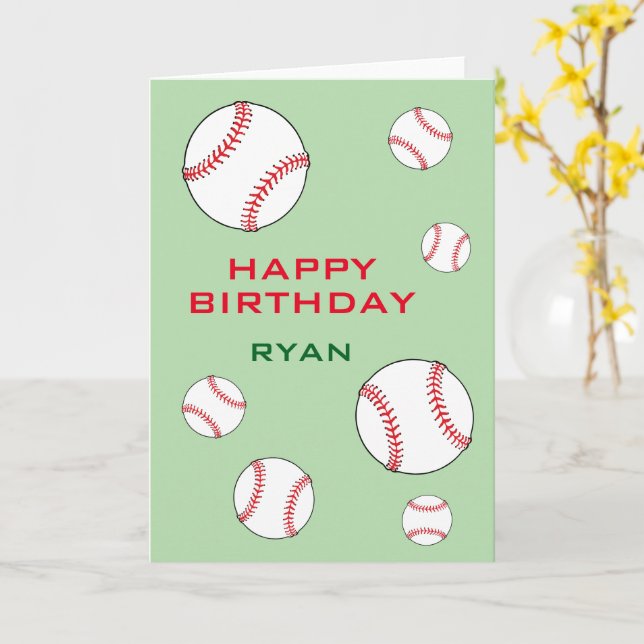 Carte Ballons De Baseball Vert Heureux Enfants D'Anniver (Fleur jaune)