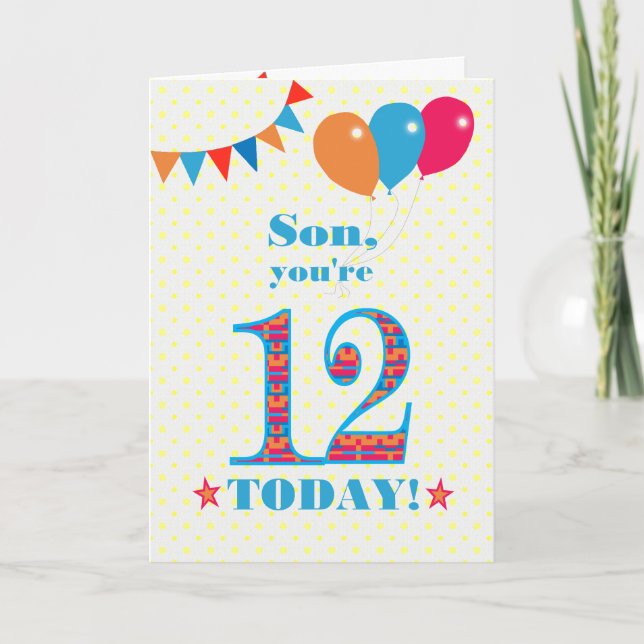 Carte Ballons de Bunting Son 12e anniversaire (Devant)