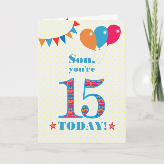 Carte Ballons de Bunting Son 15e anniversaire (Devant)