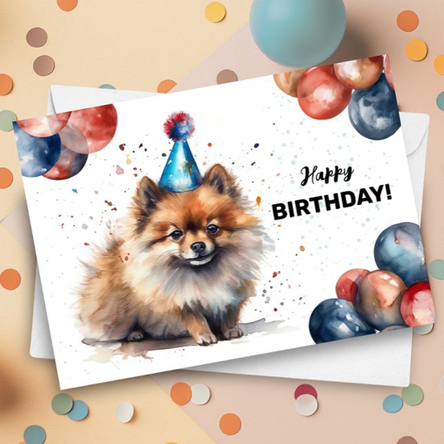 Carte Ballons de Chien Poméranien et Casquette de fête A (Créateur téléchargé)