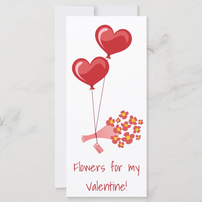Carte Ballons de coeur rouge fleurs Saint Valentin blanc (Devant)