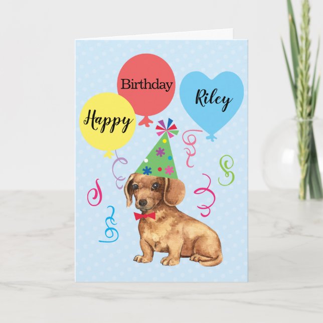 Carte Ballons de fête d'anniversaire Dachshund (Devant)