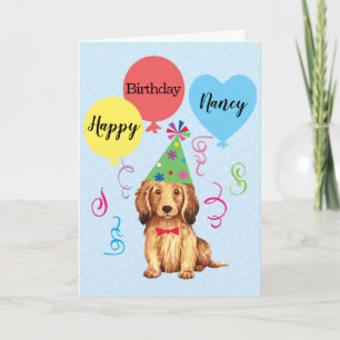 Carte Ballons de fête d'anniversaire Longhhair Dachshund