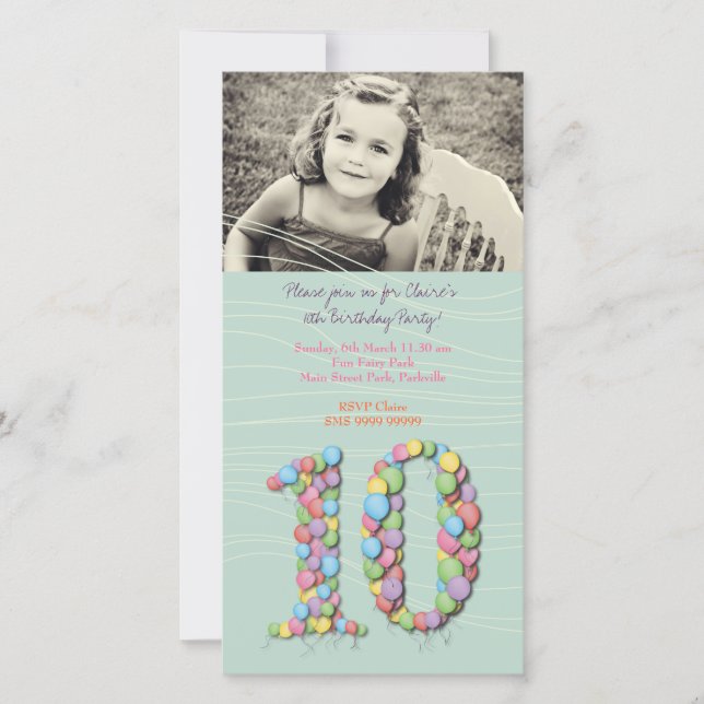 Carte Ballons de fête du 10e anniversaire (Devant)