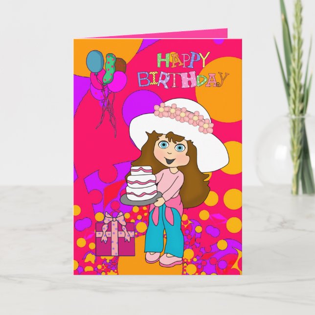 Carte Ballons de gâteau de fille de joyeux anniversaire (Devant)