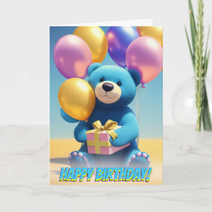 Carte Ballons de la fête des ours en peluche bleu tendre