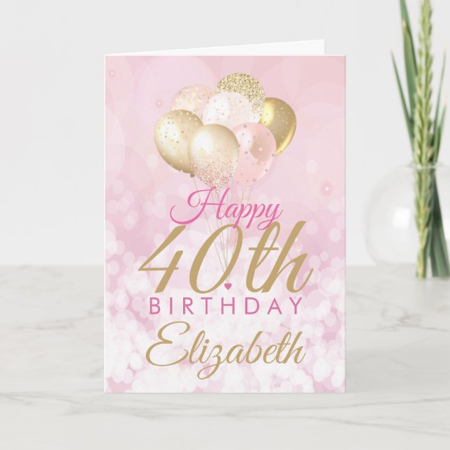 Carte Ballons de Parties scintillant rose 40e anniversai (Devant)