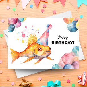 Carte Ballons de poisson Koi et chapeau de fête Oiseau d