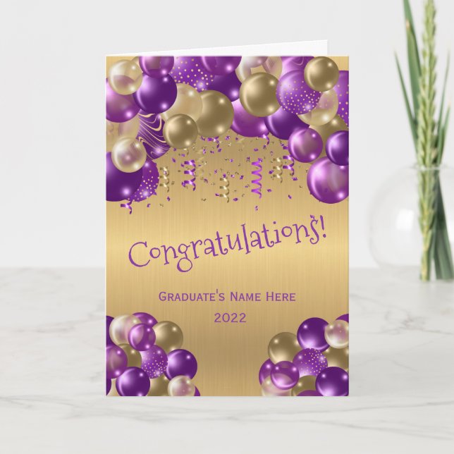 Carte Ballons d'or violet tendance Graduation (Devant)