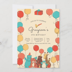 Carte Ballons et Animaux Fête d'Anniversaire Moderne pou