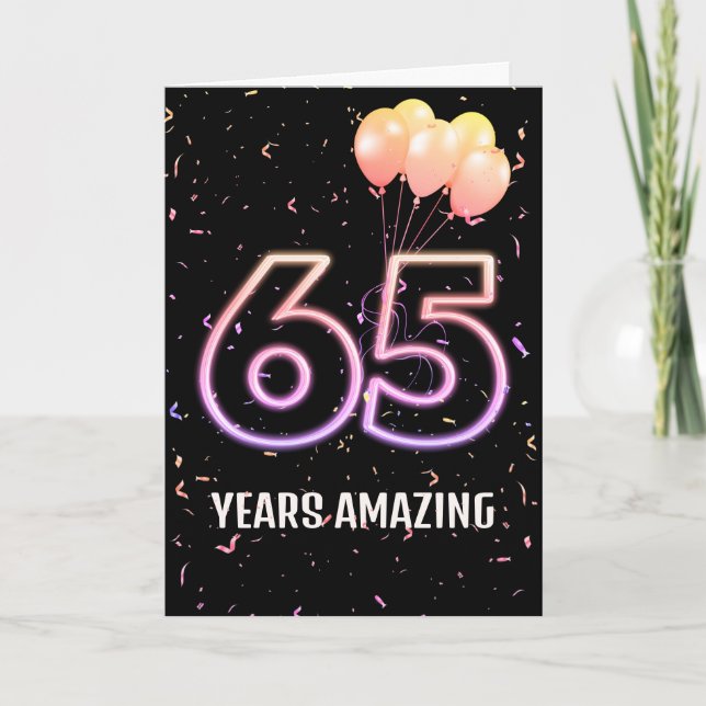 Carte Ballons et Confettis pour les 65 ans (Devant)