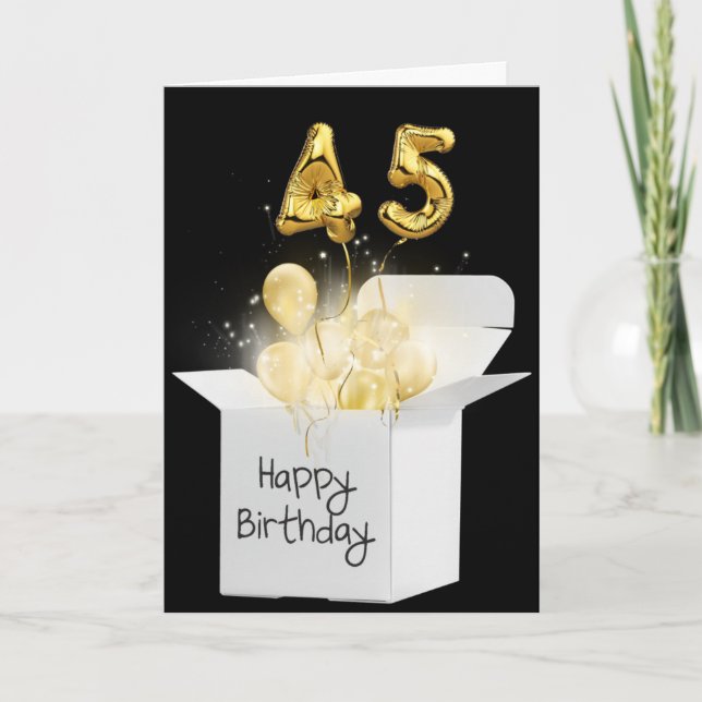 Carte Ballons Gold 45e Anniversaire En Boîte Blanche (Devant)
