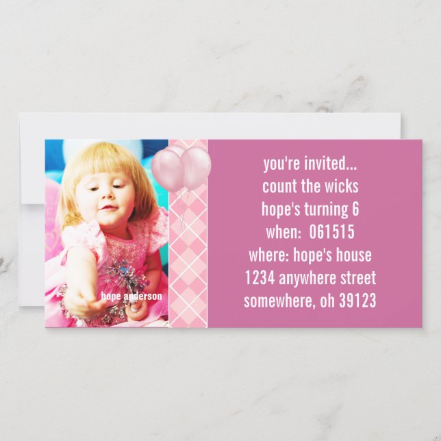 Carte Ballons Jacquard framboise Birthdy Photo Invitatio (Devant)