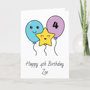 Carte Ballons mignons colorés 4e anniversaire