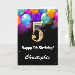 Carte Ballons noir et or 5e anniversaire