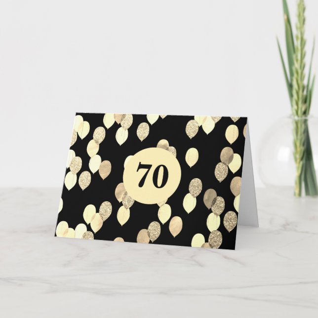 Carte Ballons noir et or 70e anniversaire (Devant)