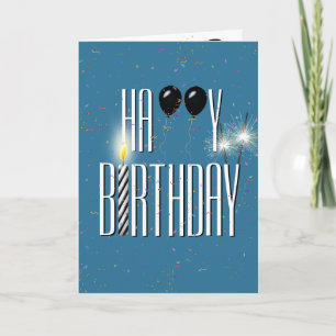 Carte Ballons noirs d'anniversaire avec cierges magiques