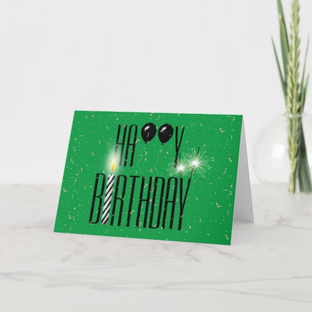 Carte Ballons noirs pour anniversaire avec cierge magiqu (Devant)