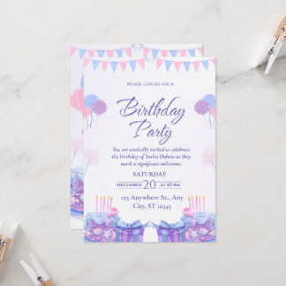 Carte Ballons rose pastel pour fête d'anniversaire 