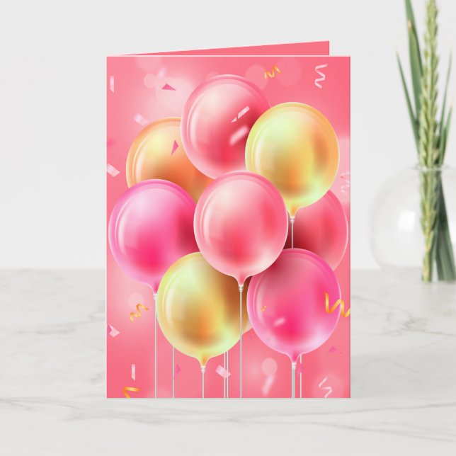 Carte Ballons roses d'anniversaire personnalisés (Devant)