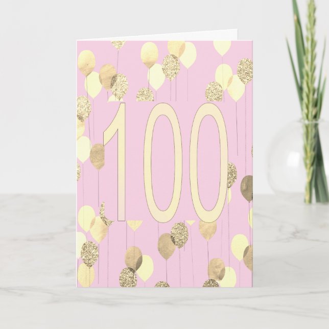 Carte Ballons roses et or 100e anniversaire (Devant)