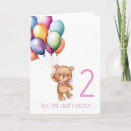 Carte Ballons Teddy Pink 2e anniversaire