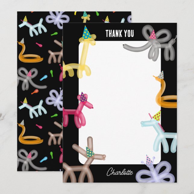 Carte Balloon Animals Kids Party Theme (Devant / Derrière)