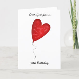 Carte Balloon de coeur 50e ou toute année Anniversaire S